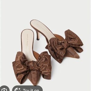 Loeffler Randall Moire bow heel chocolate brown mule party pump pointed